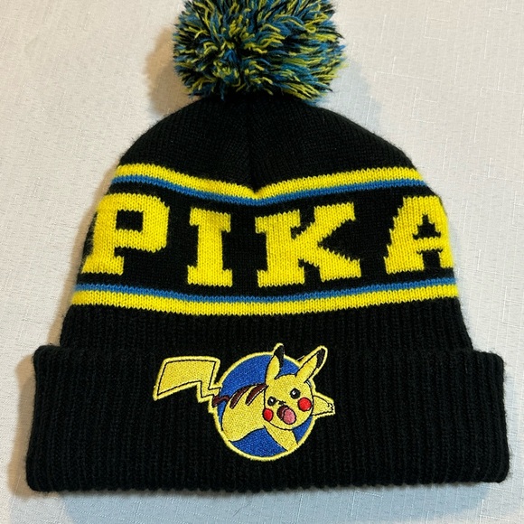 Pokemon Other - Pokémon Pikachu Beanie – Black Knit Winter Hat with Pom (2017) - Adult Size